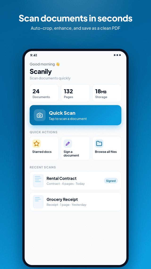Scanily home screen